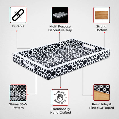 Decorative Tray Shiraj Pattern Resin Inlay Collection in 2 Sizes, Black & White