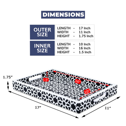 Decorative Tray Shiraj Pattern Resin Inlay Collection in 2 Sizes, Black & White