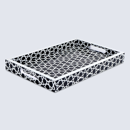 Decorative Tray Zellij Pattern Resin Inlay Collection in 2 Sizes, Black & White