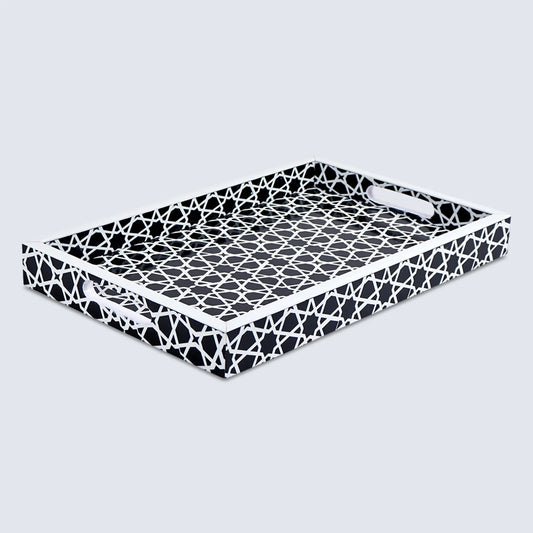 Decorative Tray Zellij Pattern Resin Inlay Collection in 2 Sizes, Black & White
