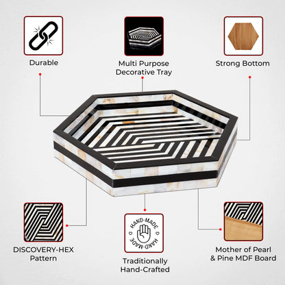Decorative Tray Discovery Hex Pattern Mother of Pearl & Resin Inlay Collection in 12x12