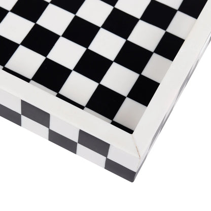 Decorative Tray Illusion Check Pattern Resin Inlay Collection in 12x12, Black & White
