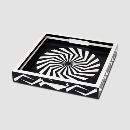 Decorative Tray Illusion Optic Pattern Resin Inlay Collection in 12x12, Black & White