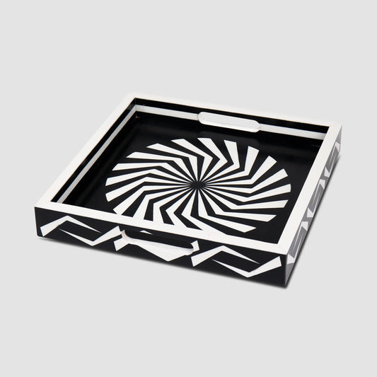 Decorative Tray Illusion Optic Pattern Resin Inlay Collection in 12x12, Black & White