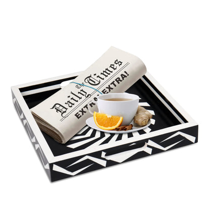 Decorative Tray Illusion Optic Pattern Resin Inlay Collection in 12x12, Black & White