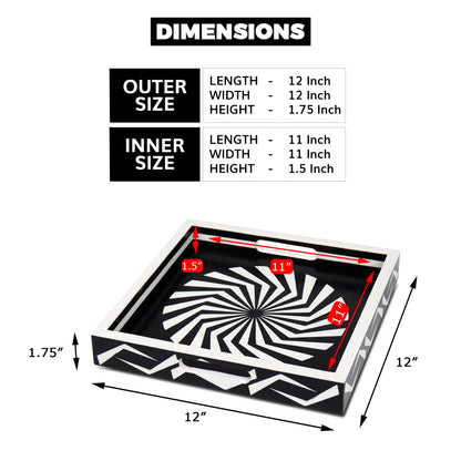 Decorative Tray Illusion Optic Pattern Resin Inlay Collection in 12x12, Black & White