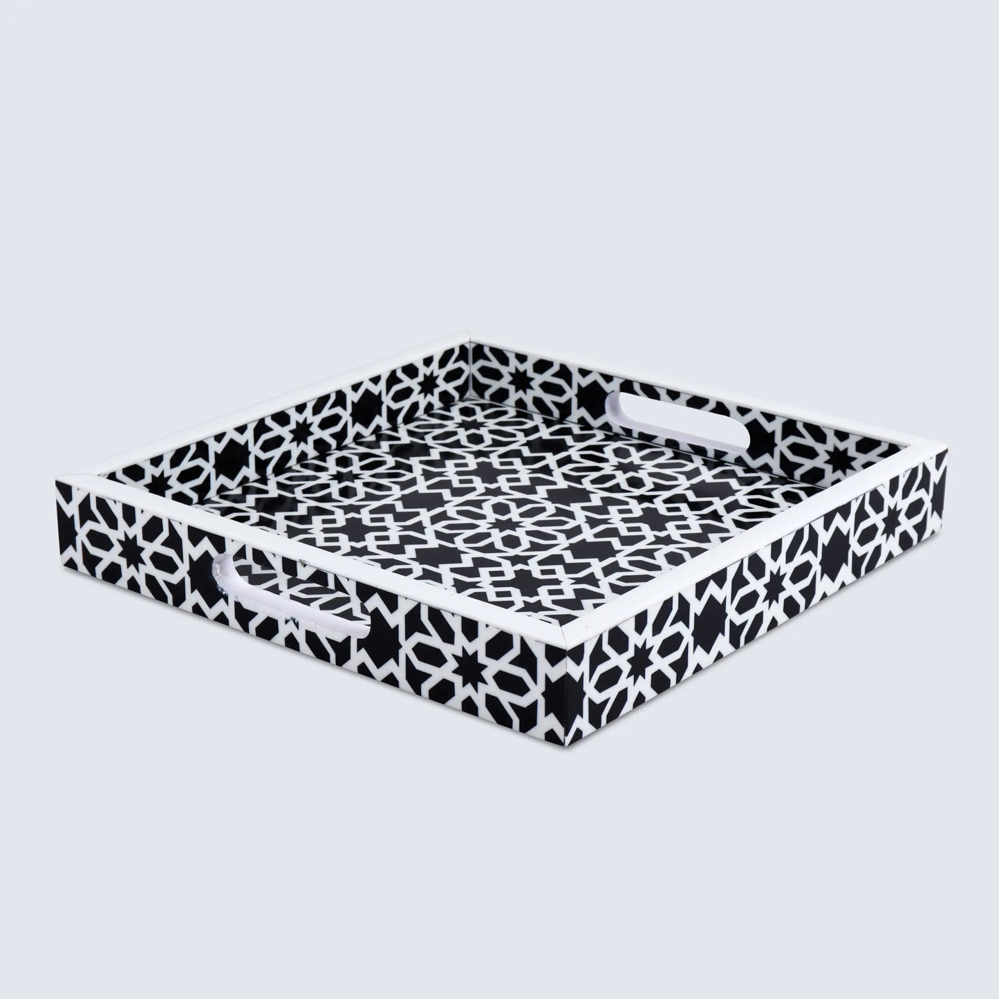Decorative Tray Shiraj Pattern Resin Inlay Collection in 2 Sizes, Black & White