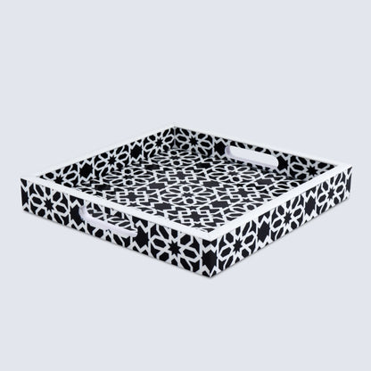 Decorative Tray Shiraj Pattern Resin Inlay Collection in 2 Sizes, Black & White