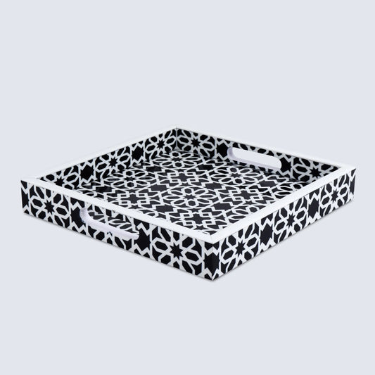 Decorative Tray Shiraj Pattern Resin Inlay Collection in 2 Sizes, Black & White