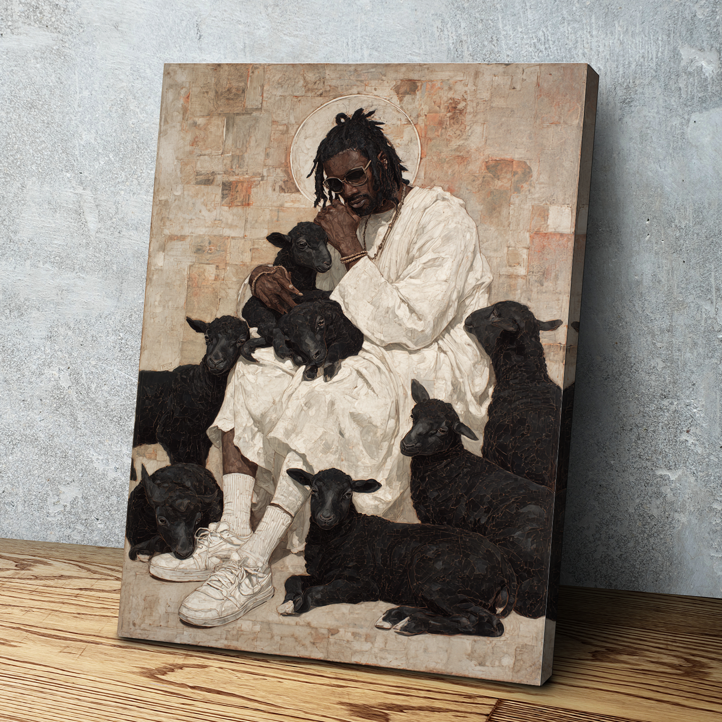 The Shepherd — Black Jesus with the Flock African American Art