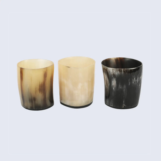 Horn Whiskey Shot Glasses Pack 3 - Holds Upto 6.5 oz, Natural