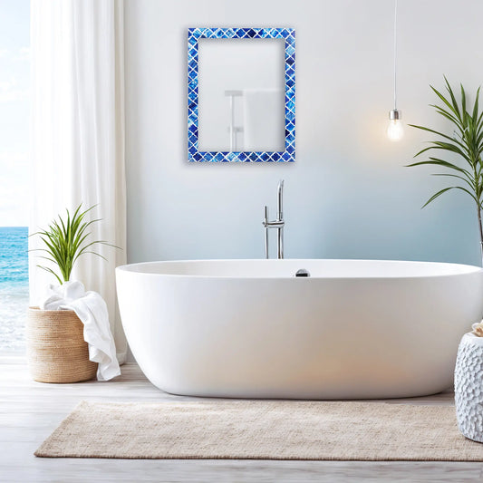 Make to Order Moroccan Blue Mirror Bone & Resin Inlay Collection in 7 Sizes