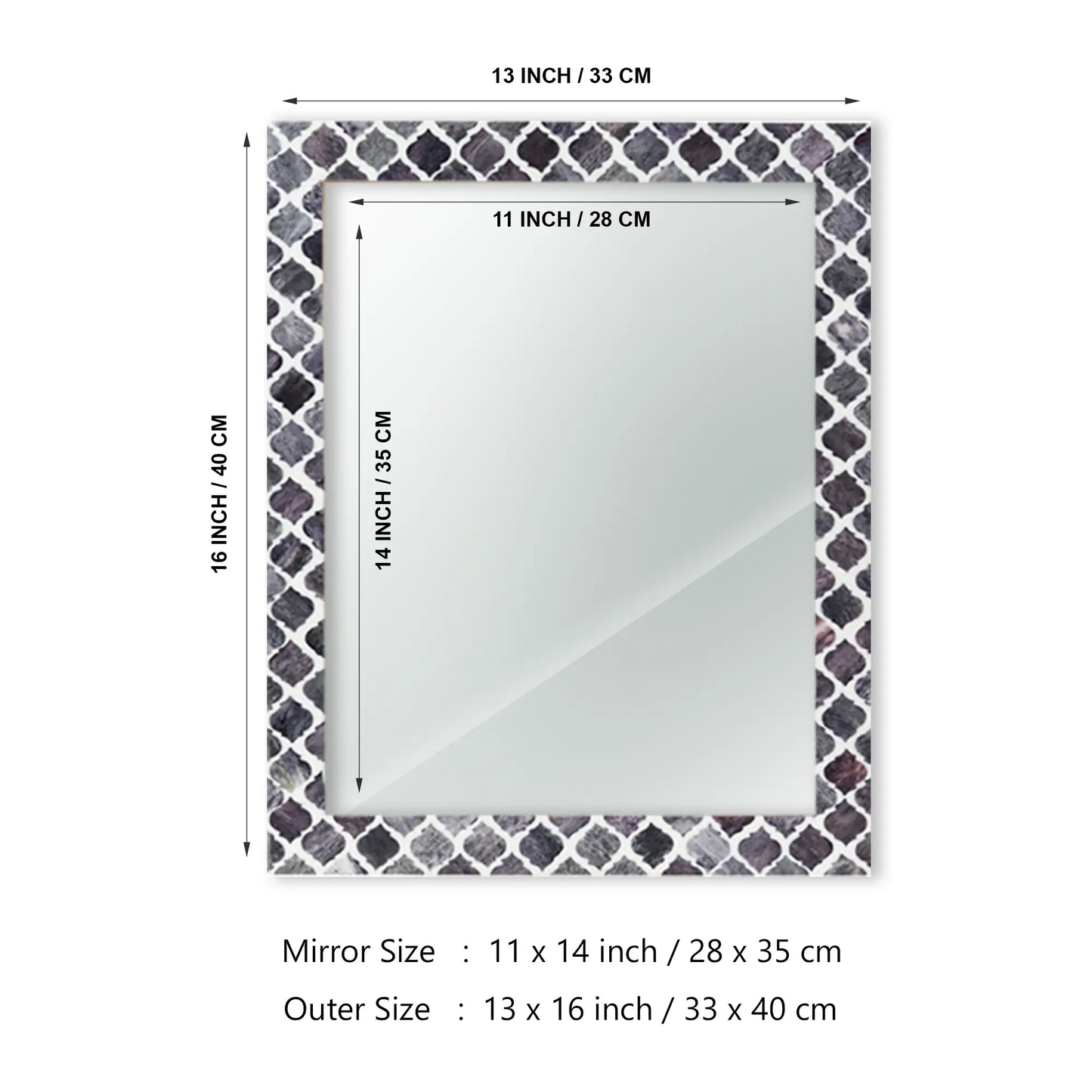Make to Order Moroccan Grey Mirror Bone & Resin Inlay Collection in 4 Sizes