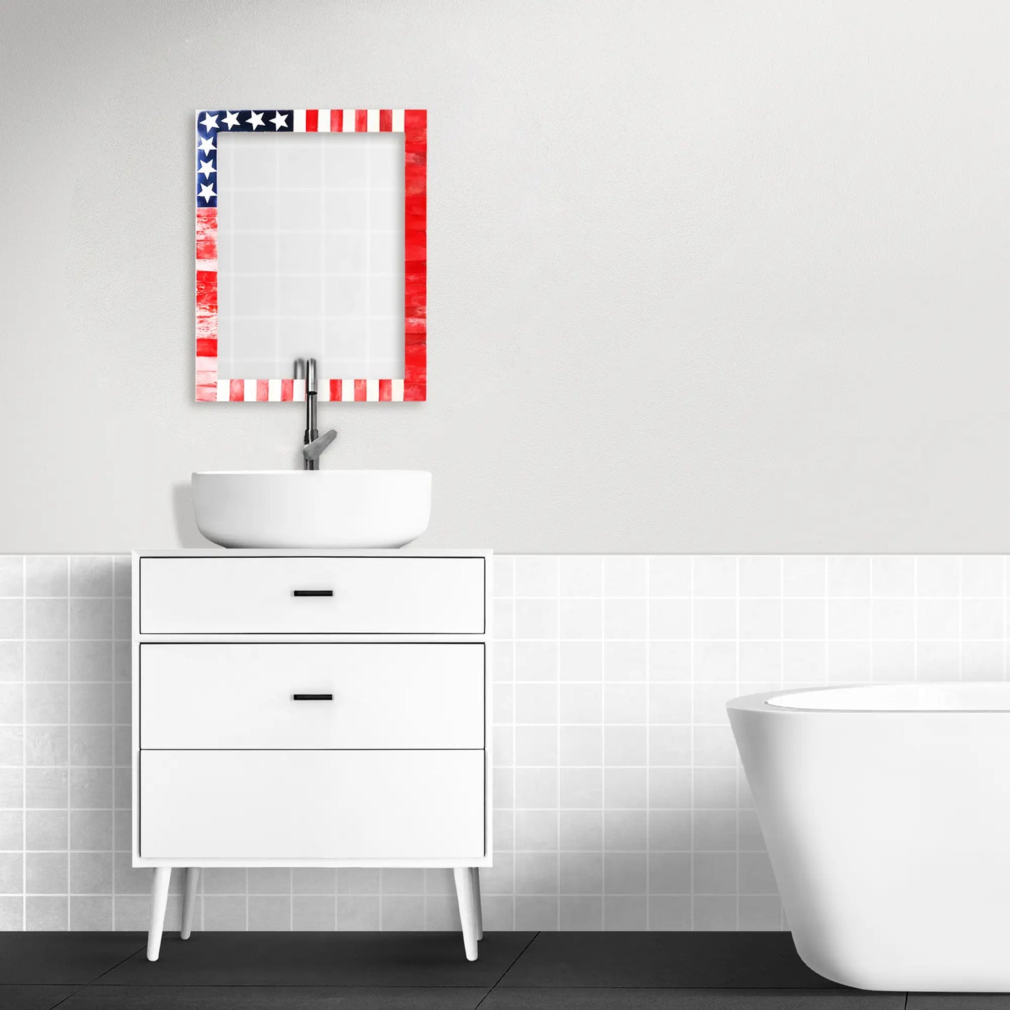 Make to Order USA Flag Pattern Mirror Bone Inlay Collection in 4 Sizes