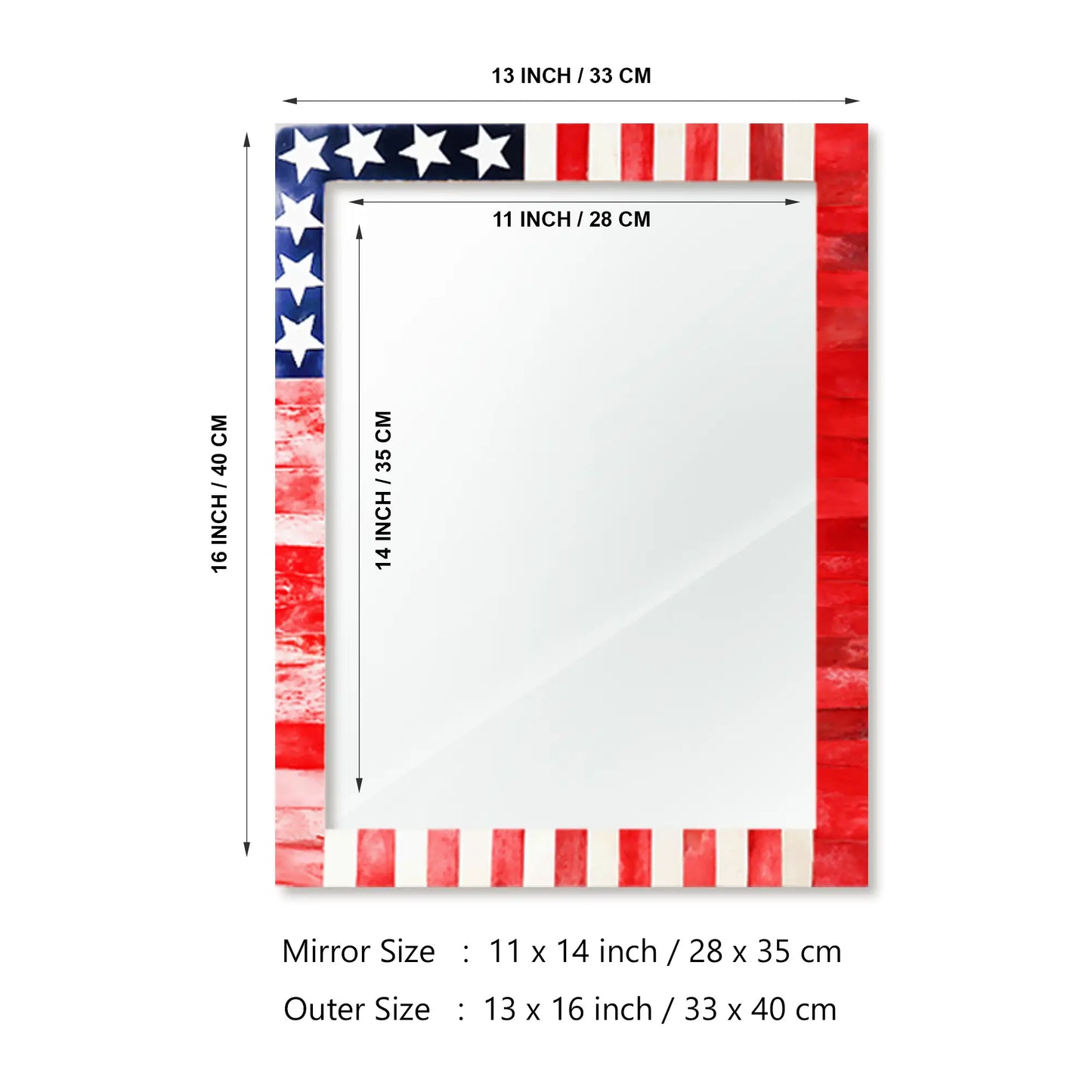 Make to Order USA Flag Pattern Mirror Bone Inlay Collection in 4 Sizes