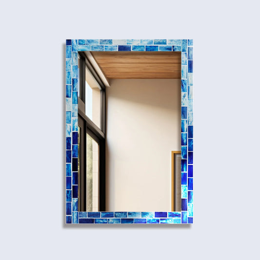 Indigo Pattern Mirror Bone Inlay Collection - 24x36 inches