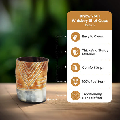 Horn Whiskey Shot Glasses Pack (4,8 & 12) – Hold Up to 6.5oz, Tribal Chevron