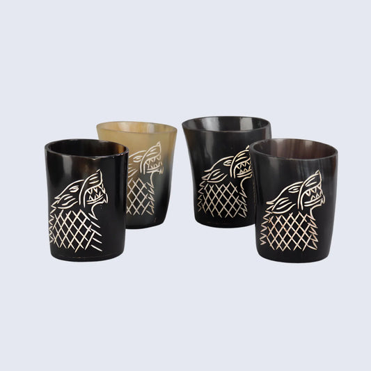 Horn Whiskey Shot Glasses Pack (4,8 & 12) – Hold Up to 6.5oz, Viking Wolf