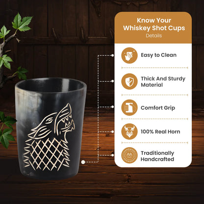 Horn Whiskey Shot Glasses Pack (4,8 & 12) – Hold Up to 6.5oz, Viking Wolf