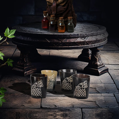 Horn Whiskey Shot Glasses Pack (4,8 & 12) – Hold Up to 6.5oz, Viking Wolf