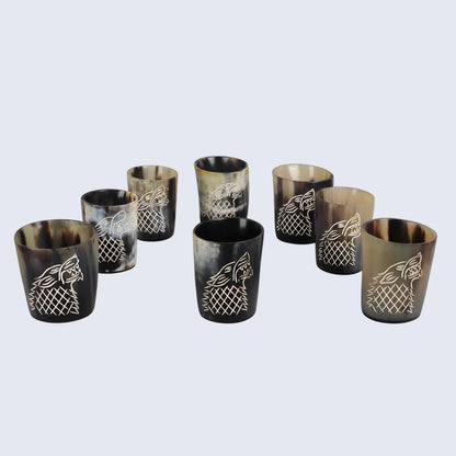 Horn Whiskey Shot Glasses Pack (4,8 & 12) – Hold Up to 6.5oz, Viking Wolf