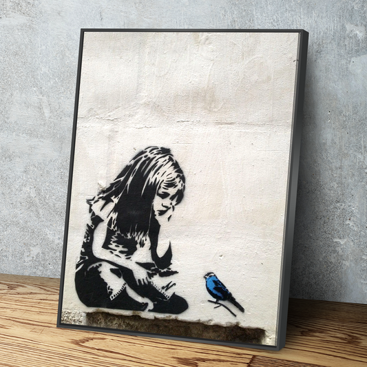 BANKSY Reproduction Girl and Blue Bird | Banksy Print Banksy Poster Banksy Art Canvas Wall Art Ready to Hang Canvas