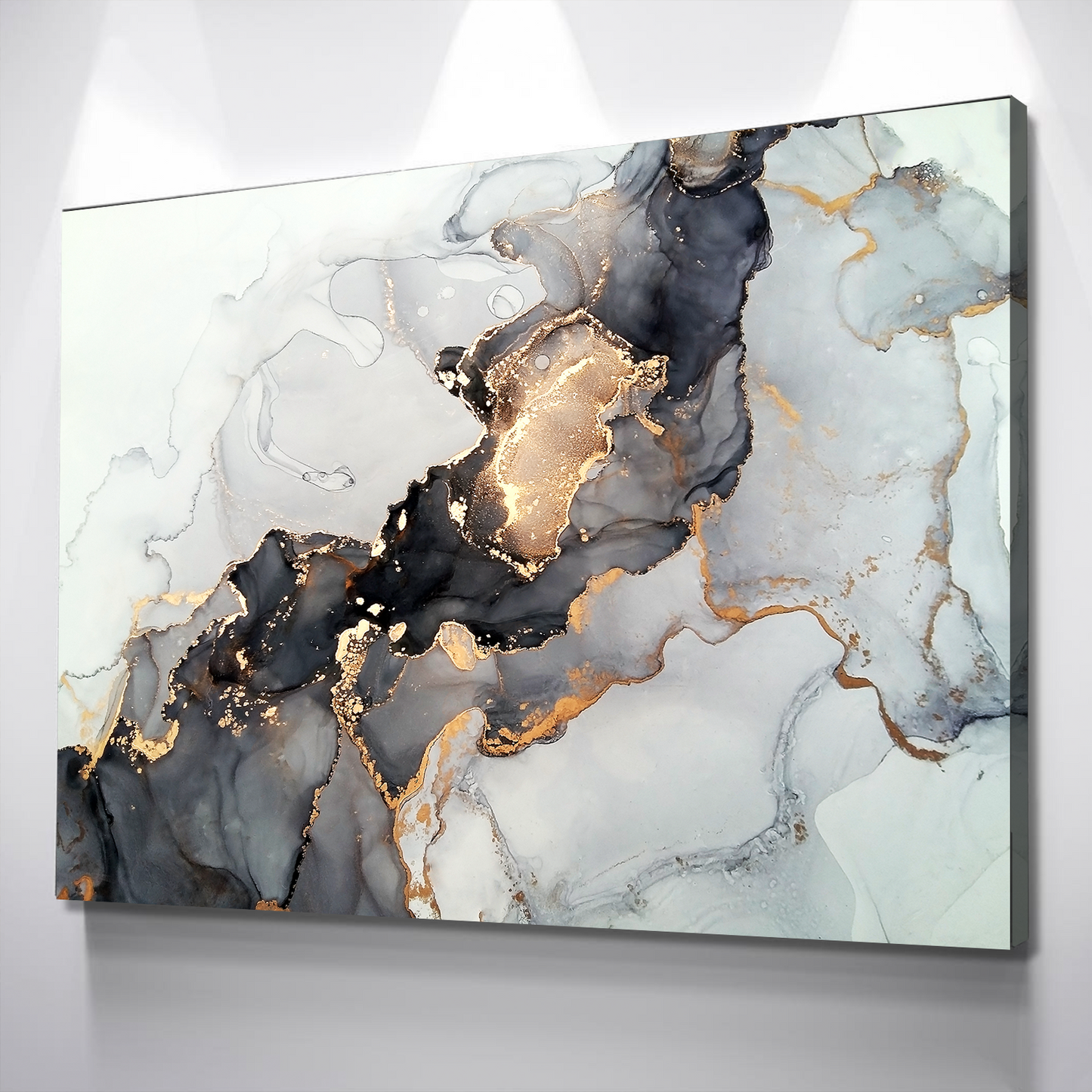 Living Room Wall Art | Living Room Wall Decor | Bedroom Wall Art | Bedroom Wall Decor | Abstract Black and Gold Marble Canvas Wall Art |