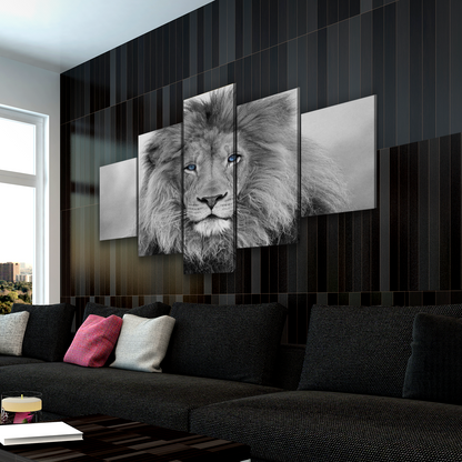 Lion Wall Art | Lion Canvas | Living Room Bedroom Canvas Wall Art Set | Black and White Blue Eyed Lion