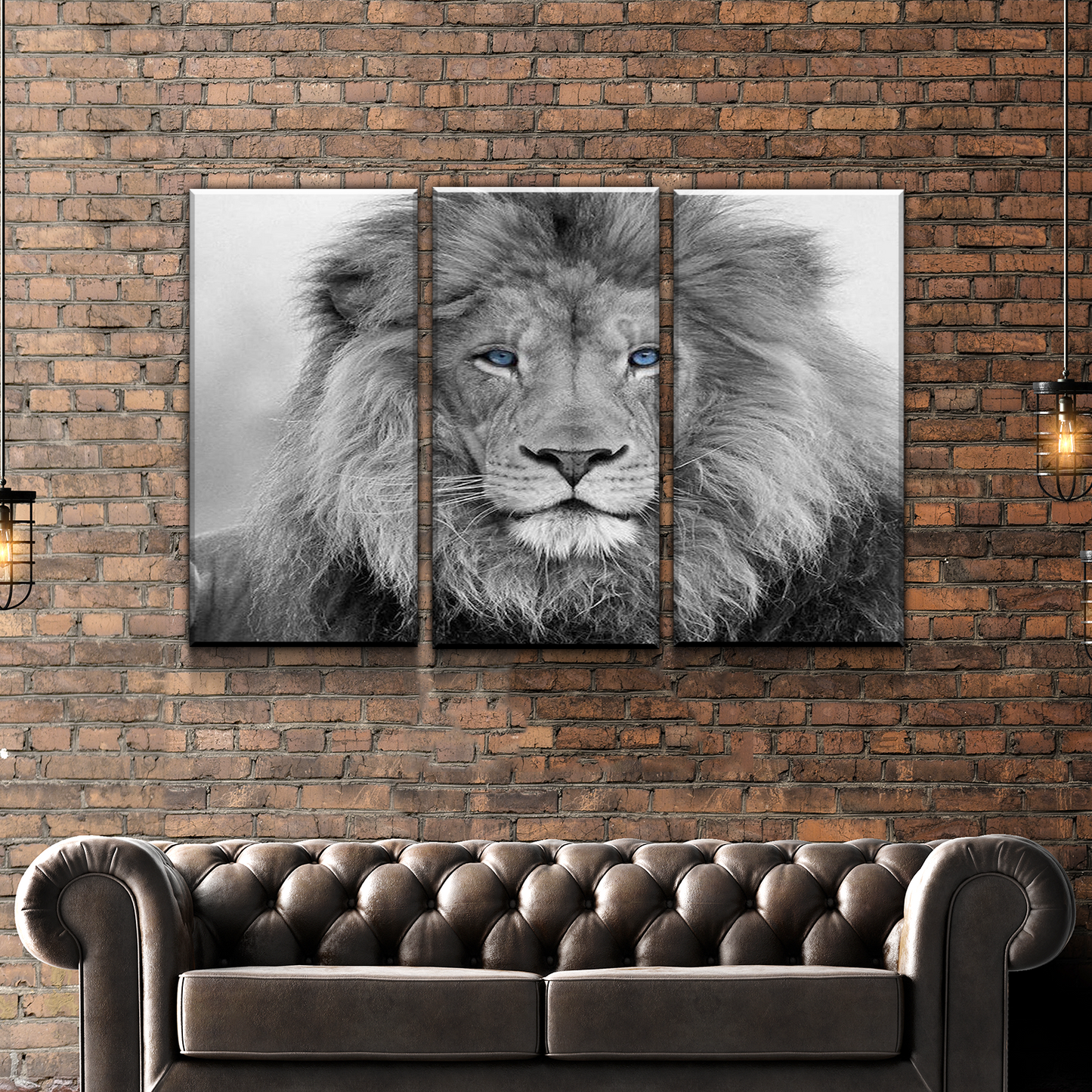 Lion Wall Art | Lion Canvas | Living Room Bedroom Canvas Wall Art Set | Black and White Blue Eyed Lion