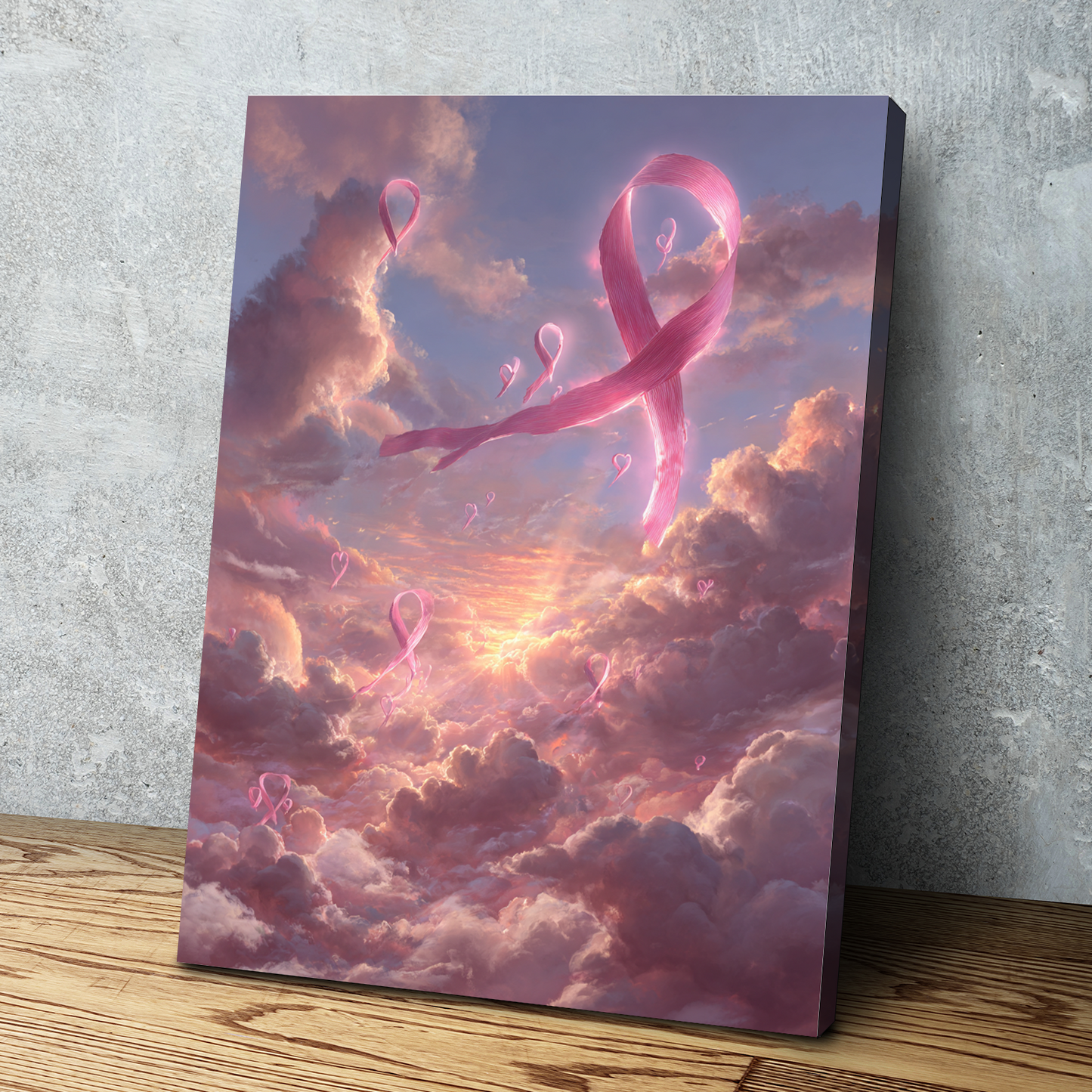 Ribbons of Hope – Breast Cancer Awareness Canvas Wall Art v3