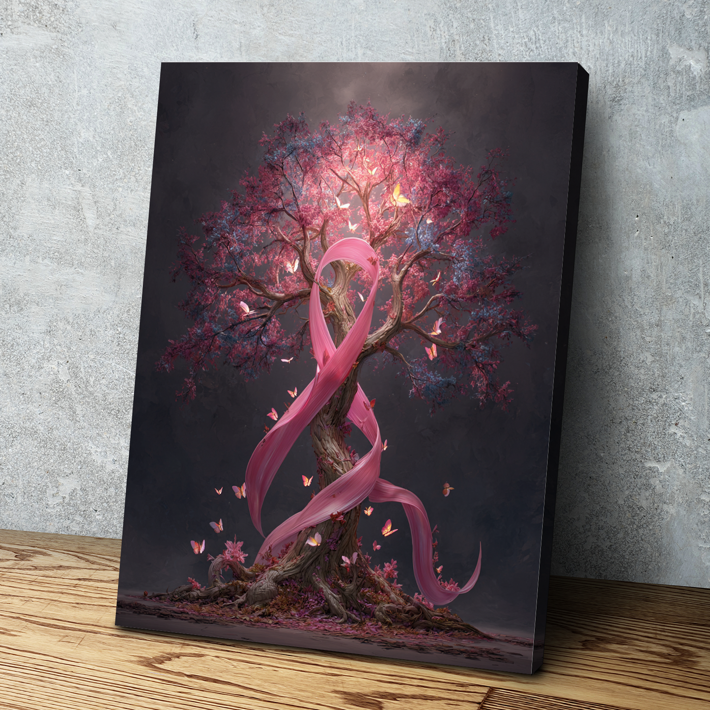 Ribbons of Hope – Breast Cancer Awareness Canvas Wall Art v2