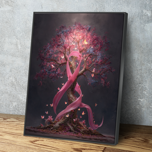Ribbons of Hope – Breast Cancer Awareness Canvas Wall Art v2
