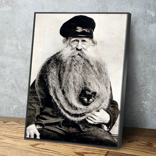 Louis Coulon and His 11-Foot Beard As a Nest for His Cats Vintage Poster Canvas Wall Art Décor Gift