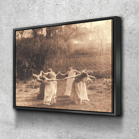 Circle Of Witches Vintage Women Dancing Canvas Wall Art | Halloween Sign | Halloween Decoration |  Spooky Funny Halloween Sign | Halloween Decor Canvas