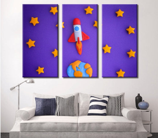 Kids Wall Decor | Kids Wall Art | Clay Rocket Launch