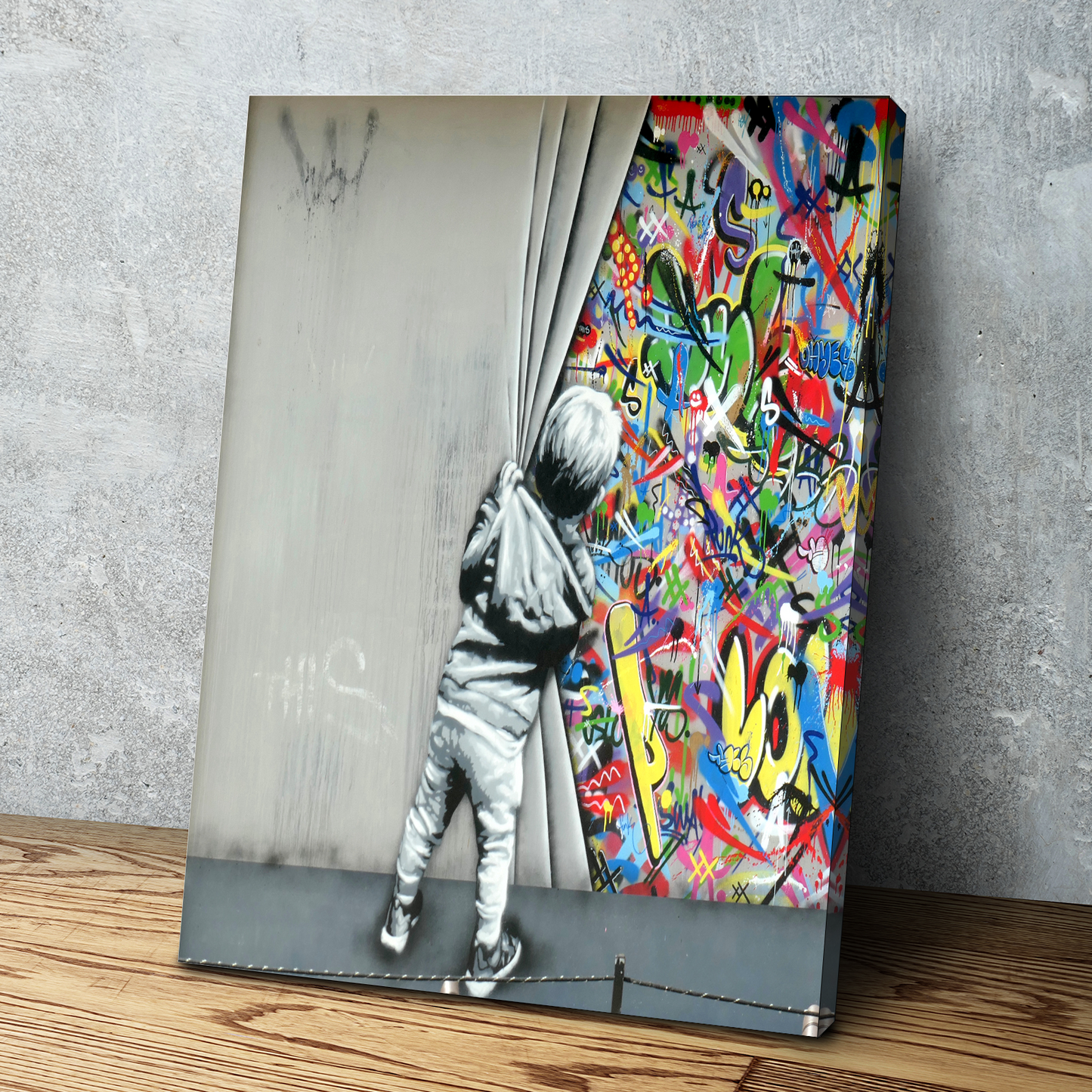 Banksy Prints | Banksy Canvas Art | Banksy Prints for Sale | Graffiti Canvas Art |  Whatson Behind the Curtain Portrait Reproduction