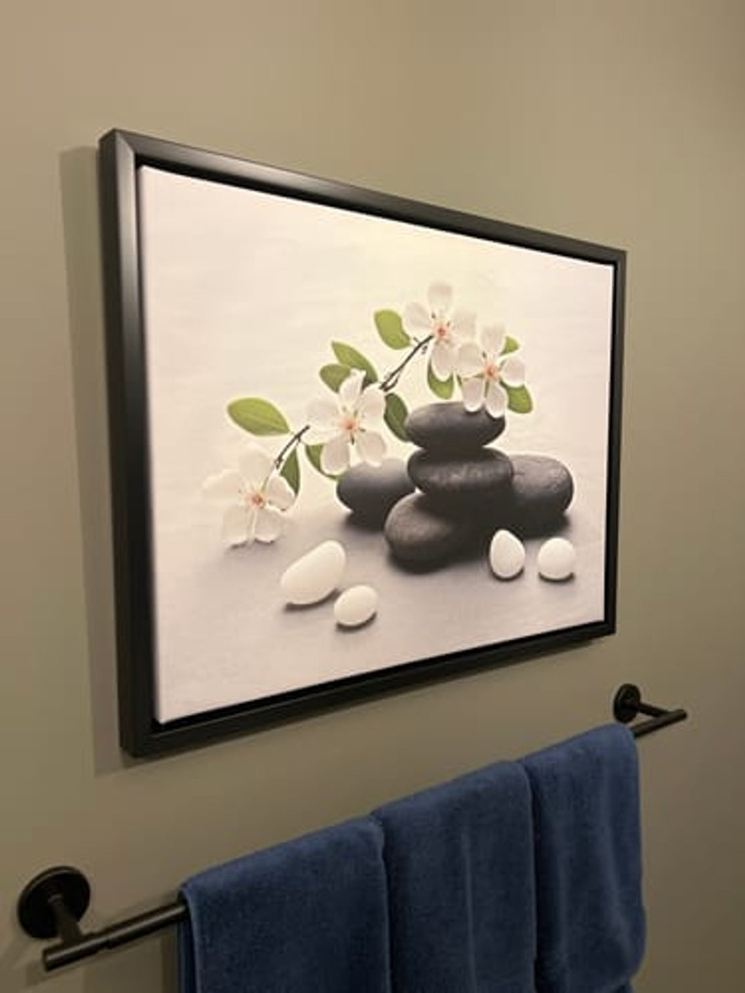 Floral Zen Stones White Bathroom Wall Art | Canvas Wall Decor for Relaxing Spaces v2