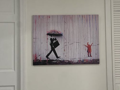 Banksy Style Colored Rain Canvas – Banksy Inspired Wall Art – Ready to Hang