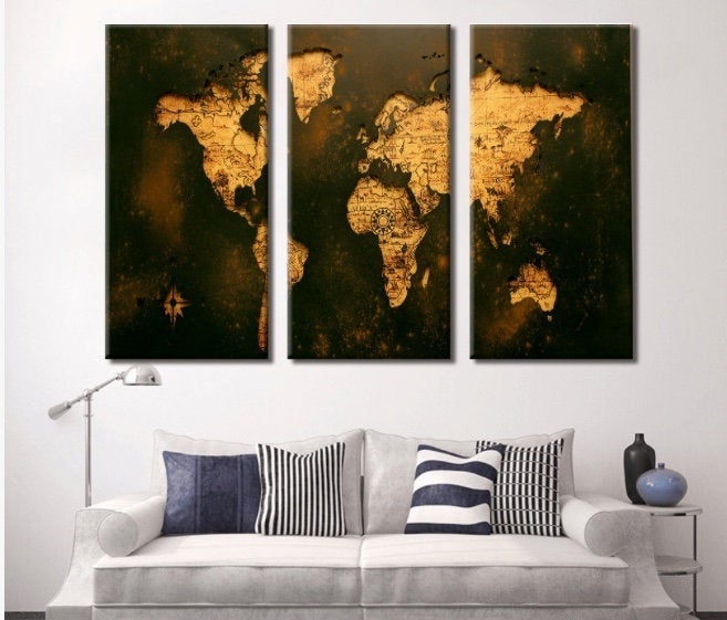 Rustic Push Pin World Map Canvas Wall Art