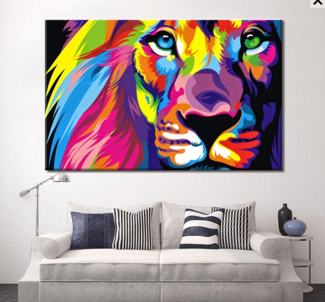 Abstract Colorful Lion Canvas Wall Art Home Decor