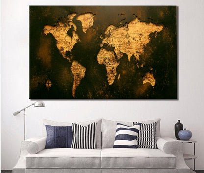 Rustic Push Pin World Map Canvas Wall Art