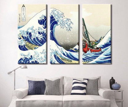 Zelda Windwaker The Great Wave off Kanagawa Canvas Wall At Multi Panel Wall Art