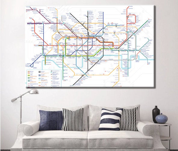 London Underground Poster Tube Map - Canvas Wall Art Framed Print - Various Sizes