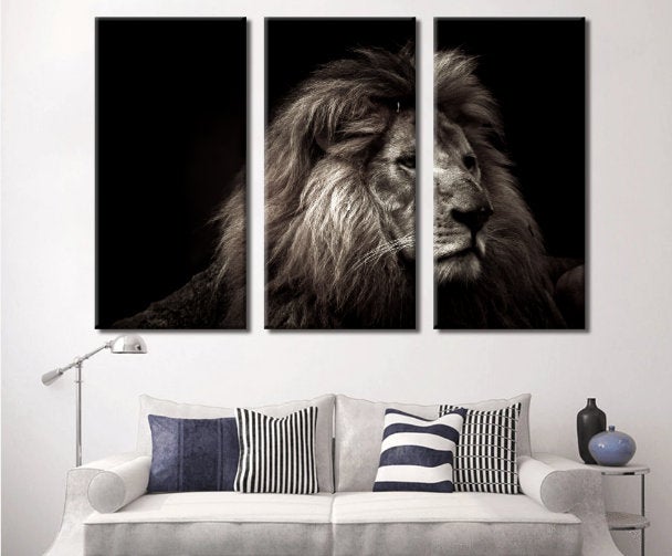 Black and White Lion Canvas Wall Art Set