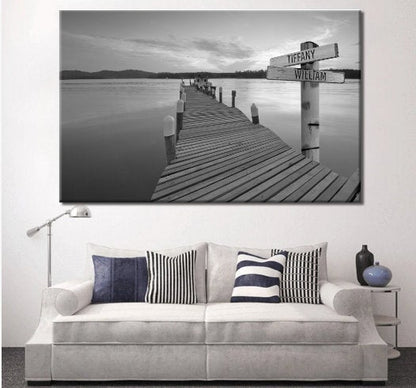 Valentines Day Gift for Him and Her | Personalized Lake Dock Canvas Wall Art