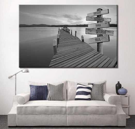 Valentines Day Gift for Him and Her | Personalized Lake Dock Canvas Wall Art