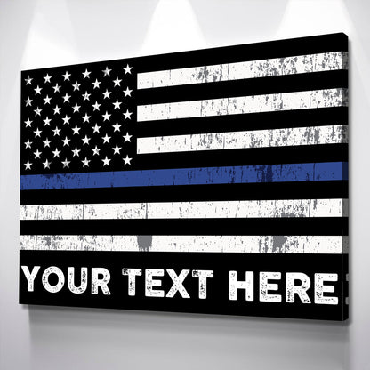 Personalized Thin Blue Line Flag Canvas Wall Art, Custom Wall Art Thin Blue Line, Police Officer Wall Art, LEO, Law Enforcement Officers