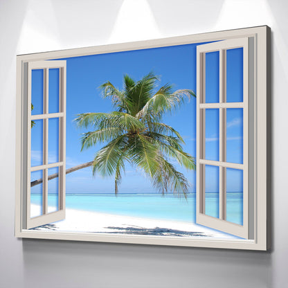 Window Frame Style Wall Decor - Beach and Clear Wave Canvas Wall Art Poster Canvas Wall Art Ready to Hang Various Sizes