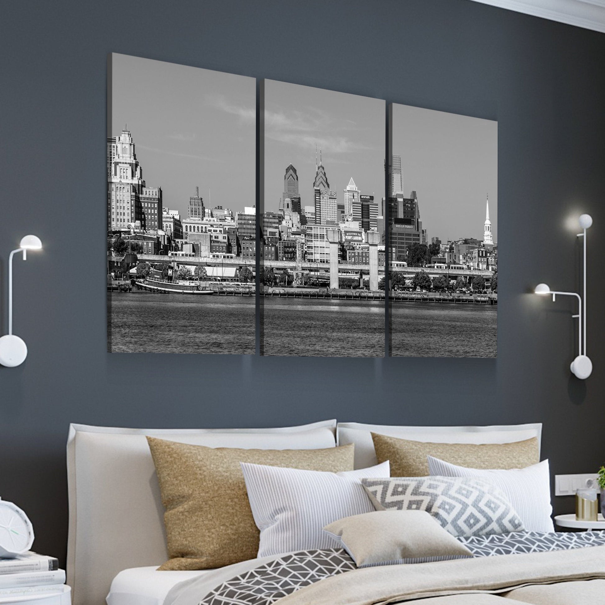 Philadelphia Skyline on Canvas, B&W Large Wall Art, Philadelphia Print, Philadelphia art, Philadelphia Photo, Philadelphia Canvas, Panoramic