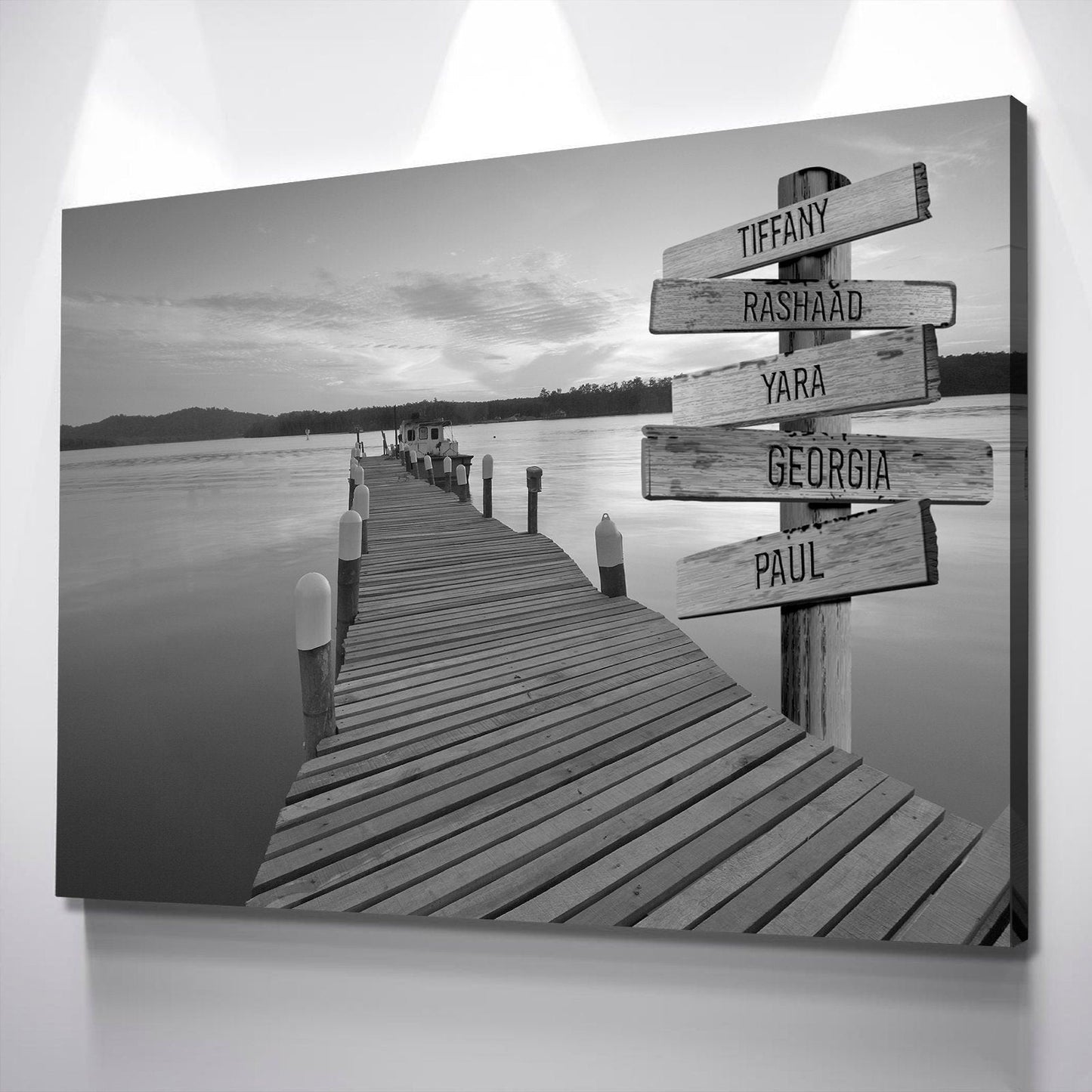 Lake Decor Pictures | Lake Dock Personalized Wall Art with Names | Personalized Family Wall Art | Canvas with Family Names